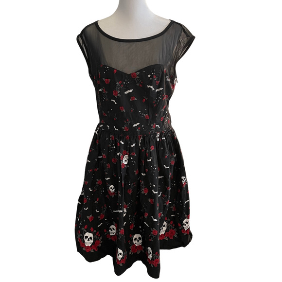 Hell Bunny Dresses & Skirts - Hell Bunny Women’s Skulls & Roses Black Mesh Goth Halloween Dress Size L